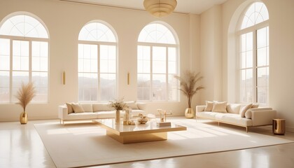 white and gold theme interior modern minimalism photo realism
