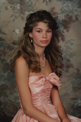 Fototapeta premium 80s-style passport or yearbook photo of a teenage girl
