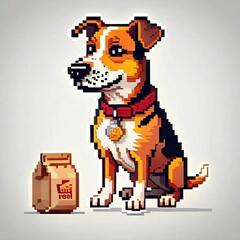 Naklejka premium A pixel art of a dog wearing a backpack on its back