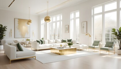 white and gold theme interior modern minimalism photo realism