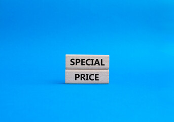 Special Price symbol. Concept word Special Price on wooden blocks. Beautiful blue background. Business and Special Price concept. Copy space