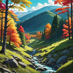 landscape with forest and river