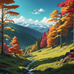 autumn landscape with mountains and trees