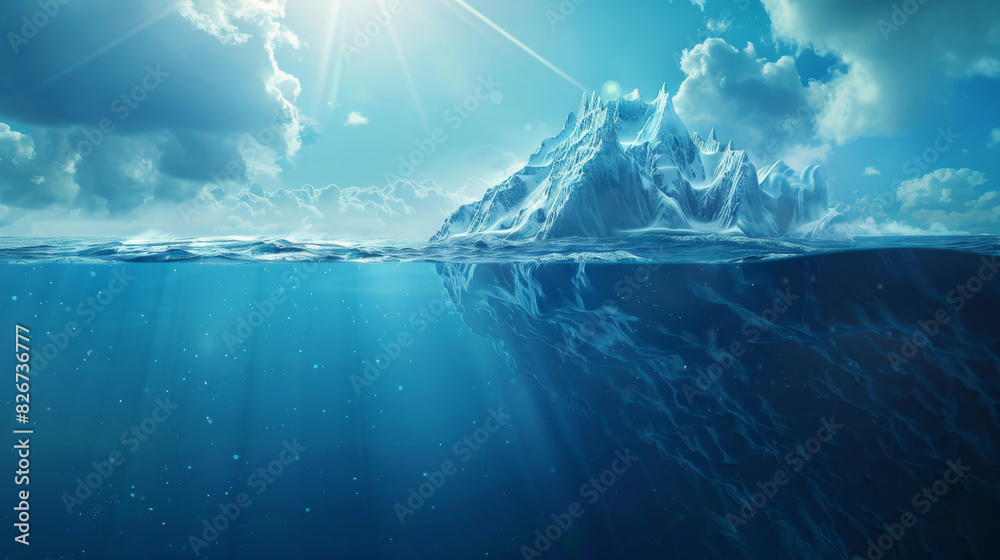 Aufkleber enchanting view of a large iceberg above and below the waterline under a clear blue sky