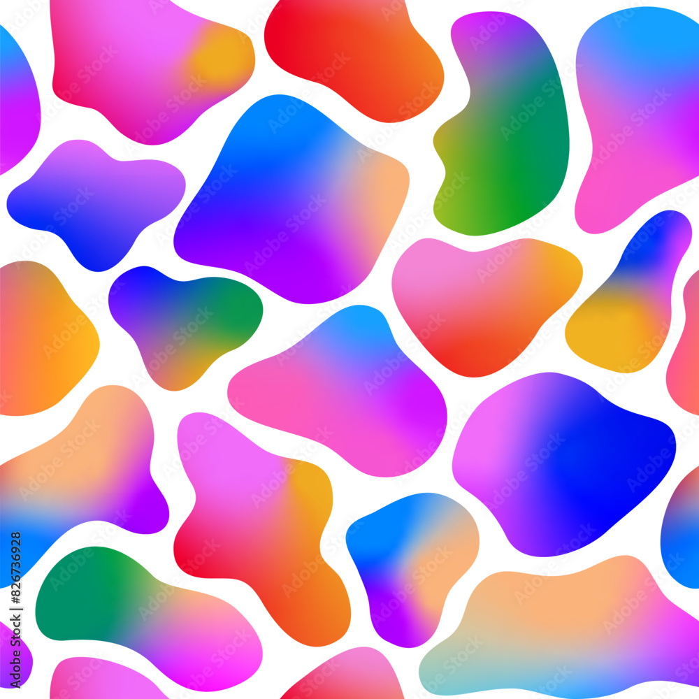 Fototapete Seamless Pattern with Splash Gradient Stains. Vector Playful Rainbow Color Background. Texture with Neon Stains.
