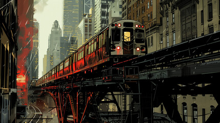 Naklejka premium Chicago City Train Bridge