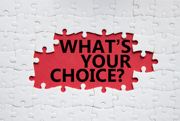 What is your choice symbol. Concept words What is your choice on white puzzle. Beautiful red...