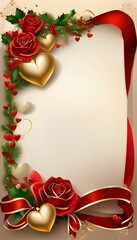 christmas frame with red ribbon and holly