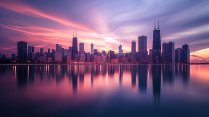 Naklejka premium Chicago Downtown Skyscraper Skyline at Sunset