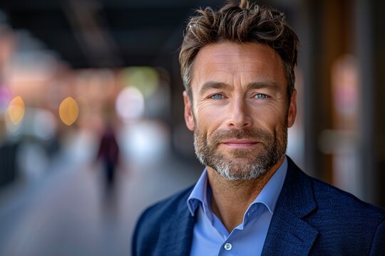 Mature Man Smiling Confidently in Casual Office Setting with Colleagues