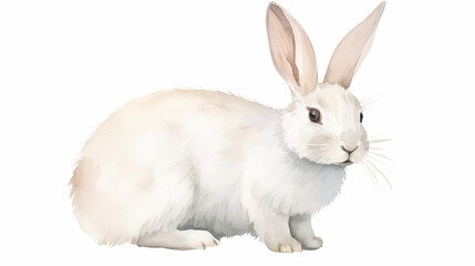 water color illustration of a white rabbit side view on white background