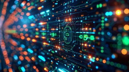 Fototapeta premium fiber optics background with lots of spots Digital background perfect for tech processes, neural networks, artificial intelligence, data transfer and encryption, digital archives