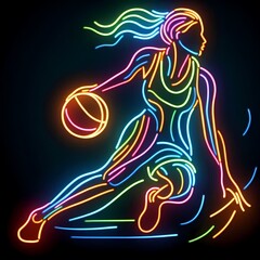 Neon Line Art of Basketball Player in Action