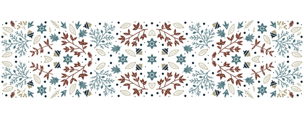 Merry Christmas and Happy New Year luxury festive design with border. Line art style. Winter background with floral ornament. Xmas decoration. Vector illustration