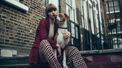 Swinging London in the 60s with a primary focus on full-bodied female models with pit bull dog