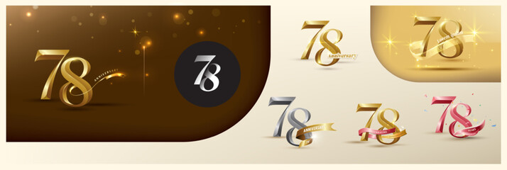 78th anniversary logotype modern gold number with shiny ribbon. alternative logo number Golden anniversary celebration