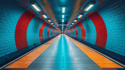 Subway tunnel entrance corridor with no people in it