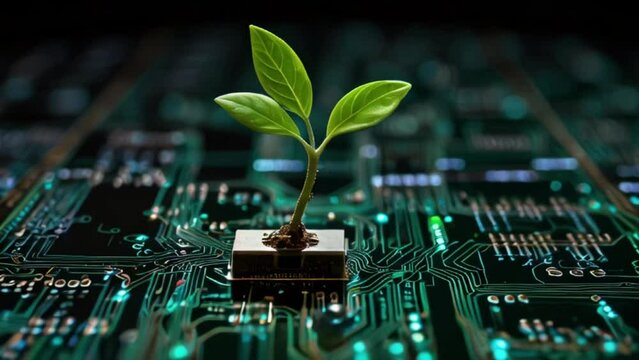 Idea of digital evolution or technological growth,symbolizing the intersection of nature and technology, digital illustration created with generative ai.