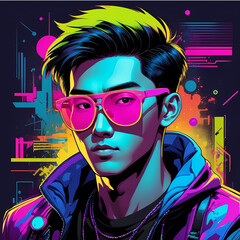 Cool Asian Man Sunglasses Pop Art, K Pop, Gamer