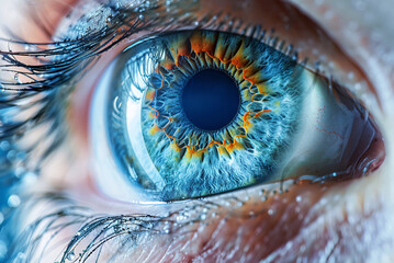 Close-up Image of a Human Eye with Bright Blue and Orange Iris