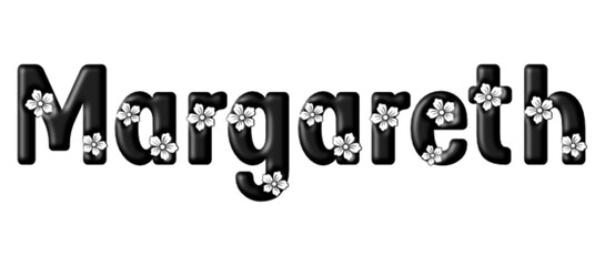 Margareth - name black color - written with engraved typical Hawaiian hibiscus flowers- word for websites, e-mail, sublimation greetings, banners, cards, sweatshirt, prints, cricut, silhouette,