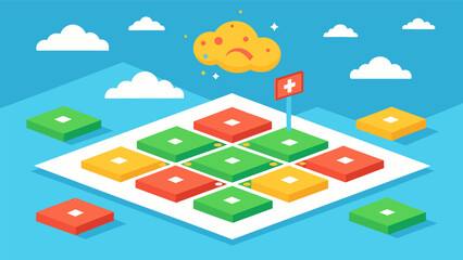 A game of hopscotch where kids jump on pressuresensitive squares that trigger mini puzzles and brain teasers.. Vector illustration