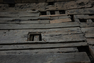background of  old wooden shipwreck