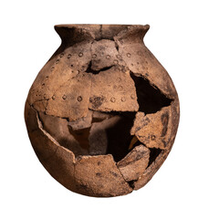 the old clay broken jug on white, isolated