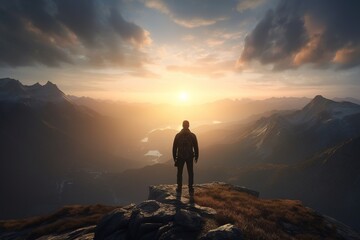 silhouette of a person standing on a mountain