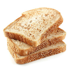 The image shows three slices of sesame seed bread against a white background. The bread appears...