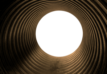 Used large industrial plastic pipe - pipe center on isolated transparent background.