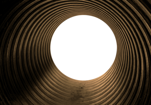 Used large industrial plastic pipe - pipe center on isolated transparent background.