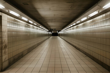Subway tunnel entrance corridor with no people in it