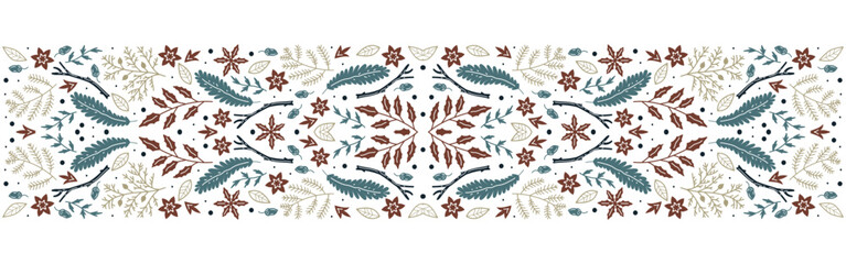 Obraz premium Merry Christmas and Happy New Year luxury festive design with border. Line art style. Winter background with floral ornament. Xmas decoration. Vector illustration