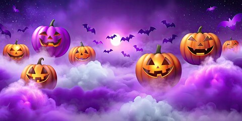 Fototapeta premium Halloween Scene with Glowing Jack-o'-Lanterns