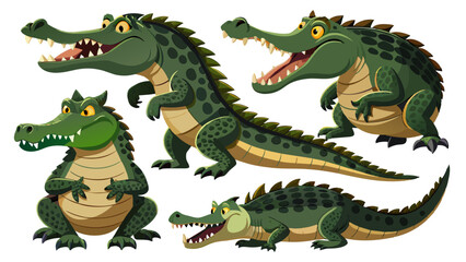 Fototapeta premium Crocodile Vector Set, In Different Poses Like Sitting And Standing, Collection Of Crocodile, Water Animal Vector 