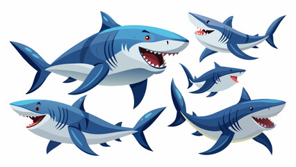 Fototapeta premium Shark Vector Set, In Different Poses, Collection Of Shark , Water Animal Vector 