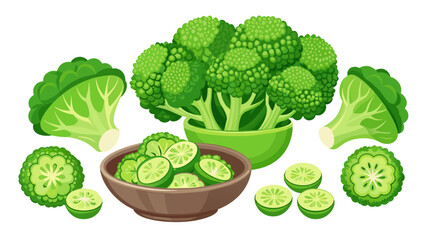 Celery Vector Set, In Different Angled Views, Separated And In Bowl