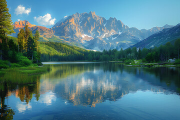 Fototapeta premium Breathtaking Mountainscape with Empty Canvas and Still Water