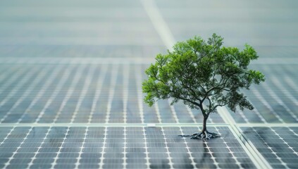 Fototapeta premium Eco-Friendly Solar Energy with Tree on Panels