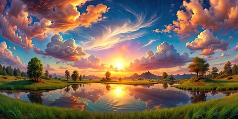 Obraz premium Magnificent Sunset Over a Reflective Lake