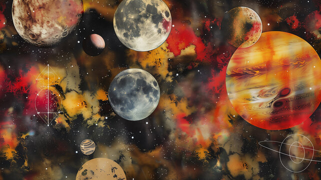 Vintage illustration depicting the solar system in an antique style.
