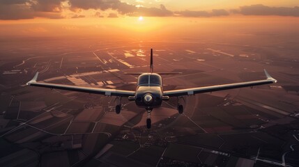Stunning aircraft soaring in the sky during sunrise or sunset captured in a premium photograph