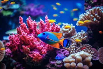 Fototapeta premium Exquisite Coral Reef Scenery with Colorful Fish in Natural Habitat. Generative AI