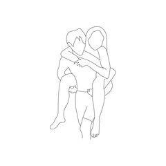 man carries woman on his back - one line art vector.