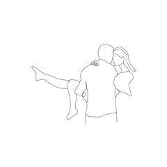 line art man carrying woman illustration vector hand drawn isolated on white background 