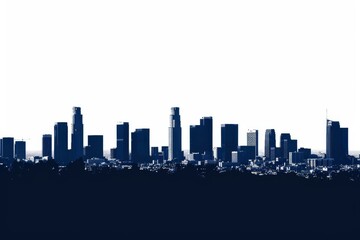 Los Angeles skyline silhouette during daytime, urban cityscape with high-rise buildings and clear sky background