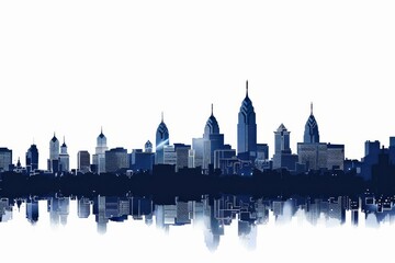 Obraz premium Philadelphia skyline silhouette with reflective water, illustration, panoramic view of iconic skyscrapers