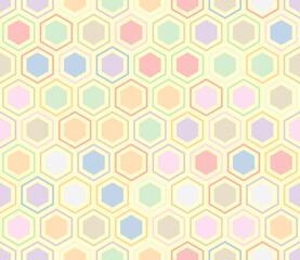 Hexagon Pattern. Hexagon mosaic background with inner solid cells. Honeycomb cells. Multiple tones color palette. Seamless pattern. Tileable vector illustration.