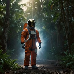 full-body capture of astronaut wearing a space suit and space helmet, Artificial intelligence, imaginary  